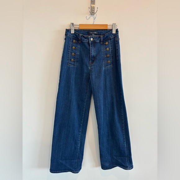 Gabby Isabella Denim - Gabby Isabella Wide Leg Jeans in Dark Blue with Brass Buttons